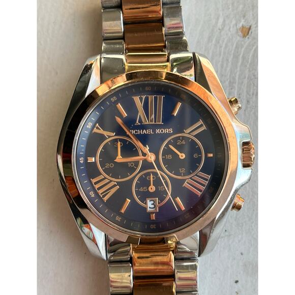 Michael Kors Bradshaw Chronograph Two-Tone MK5606 Women's Navy Face Watch $375 - Picture 6 of 16